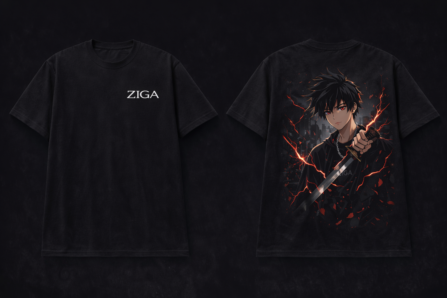 ZIGA Shadow Blade Oversized Tee — Dark Anime Edition