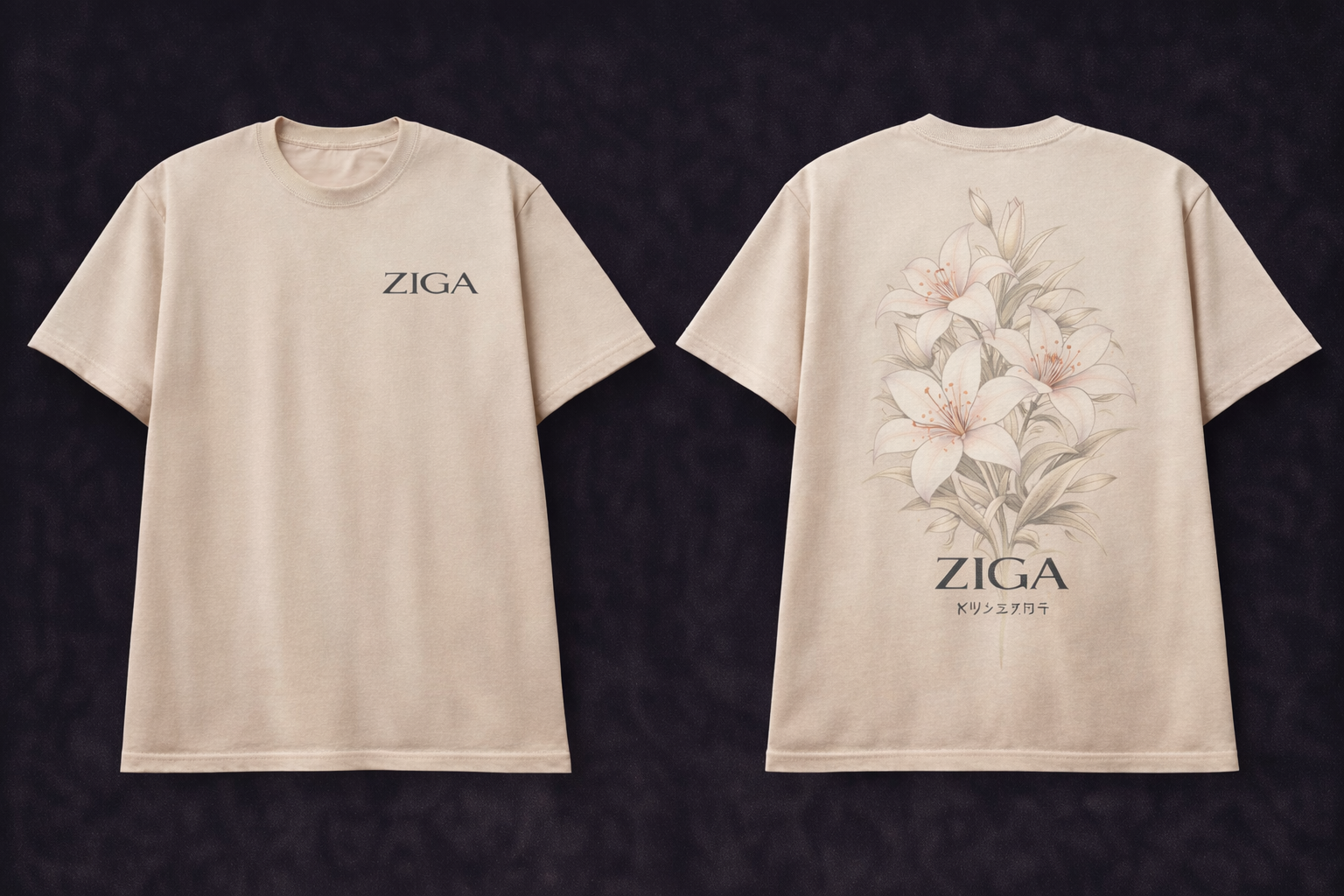 ZIGA Ivory Lily Oversized Tee — Minimal Floral Luxury Edition